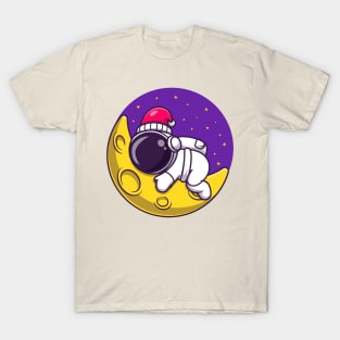 Cute Astronaut Sleeping On Moon Cartoon T-Shirt